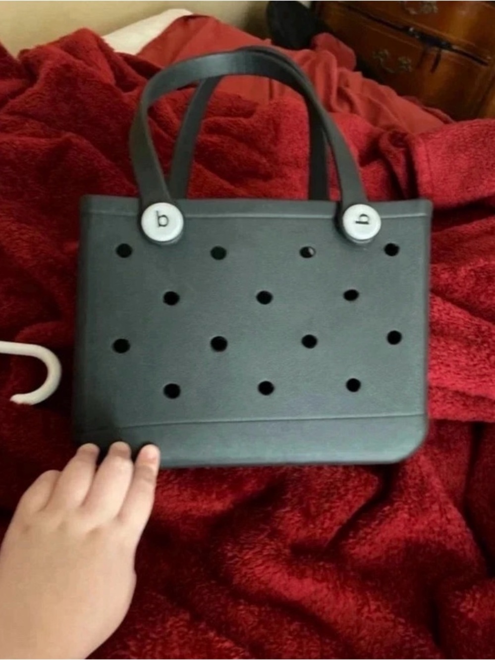 Black Hole-Punch Tote Bag with Top Handles